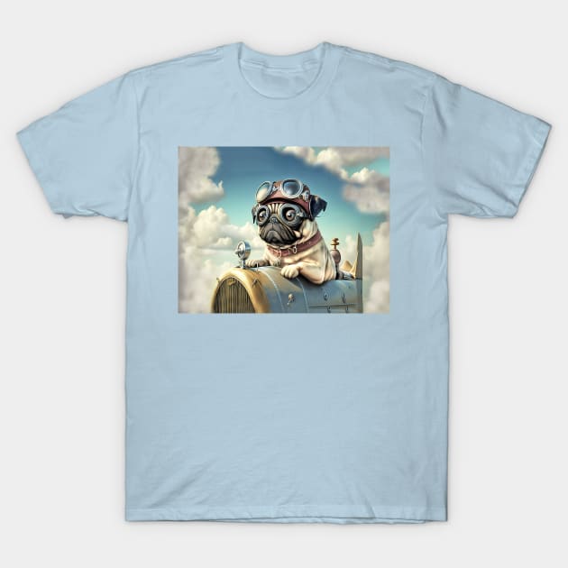 Cute Pug Airplane Ace Pilot T-Shirt by candiscamera